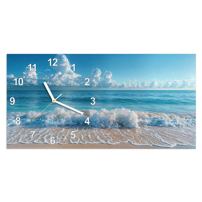 Wanduhr Meereswellen aus Glas – Querformat 60 × 30 cm mit Ziffernblatt Modern