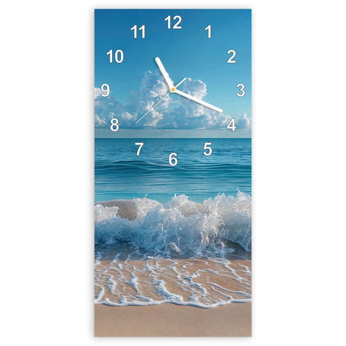 Wanduhr Meereswellen aus Glas – Hochformat 30 × 60 cm mit Ziffernblatt Modern