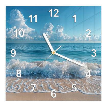 Wanduhr Quadratisch mit dem Motiv Brandung unter Wolken