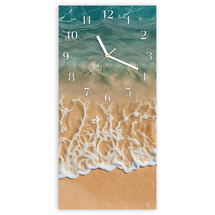 Wanduhr Ozeanwellenstrand aus Glas – Hochformat 30 × 60 cm mit Ziffernblatt Klassisch