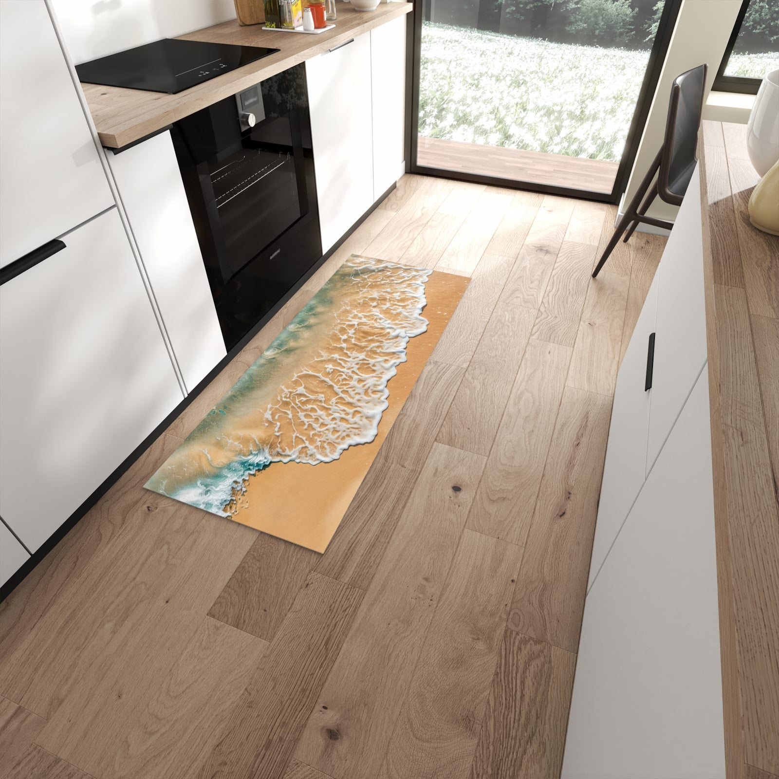 UV-beständiger Teppich für Küche mit Motiv Ozeanwellenstrand in moderner Küche #grösse_60 x 150 cm