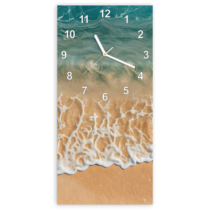 Wanduhr Ozeanwellenstrand aus Glas – Hochformat 30 × 60 cm mit Ziffernblatt Modern