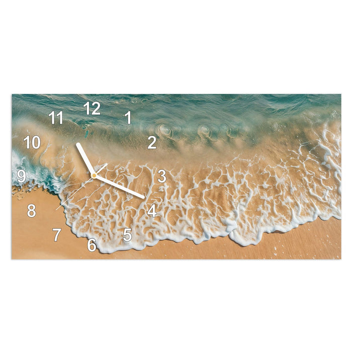 Wanduhr Ozeanwellenstrand aus Glas – Querformat 60 × 30 cm mit Ziffernblatt Modern