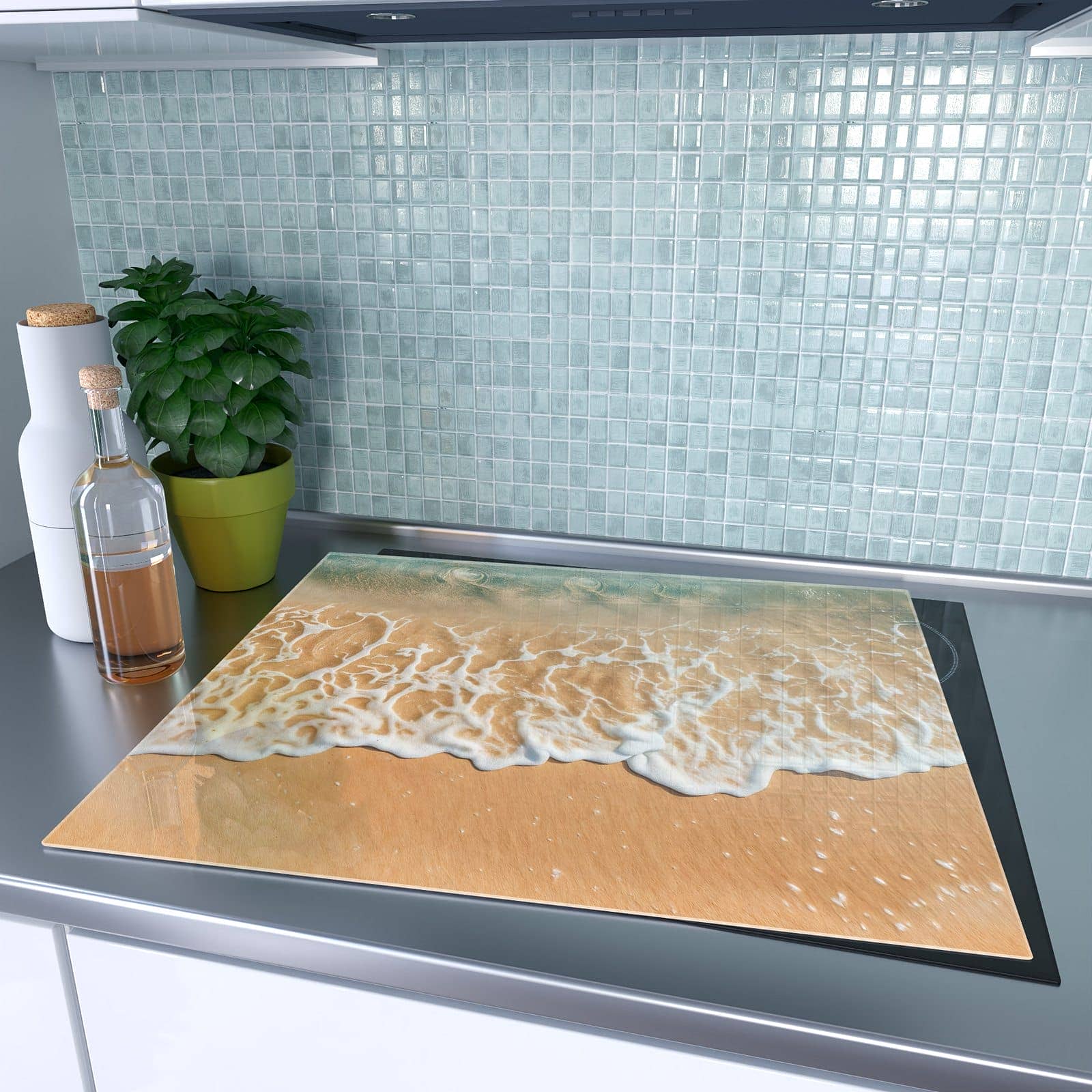 1-teilige Herdabdeckplatten aus Glas mit Ozeanwellenstrand-Motiv auf dem Ceranfeld