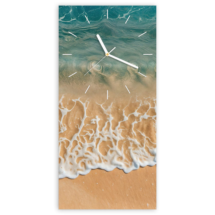 Wanduhr Ozeanwellenstrand aus Glas – Hochformat 30 × 60 cm mit Ziffernblatt Linie