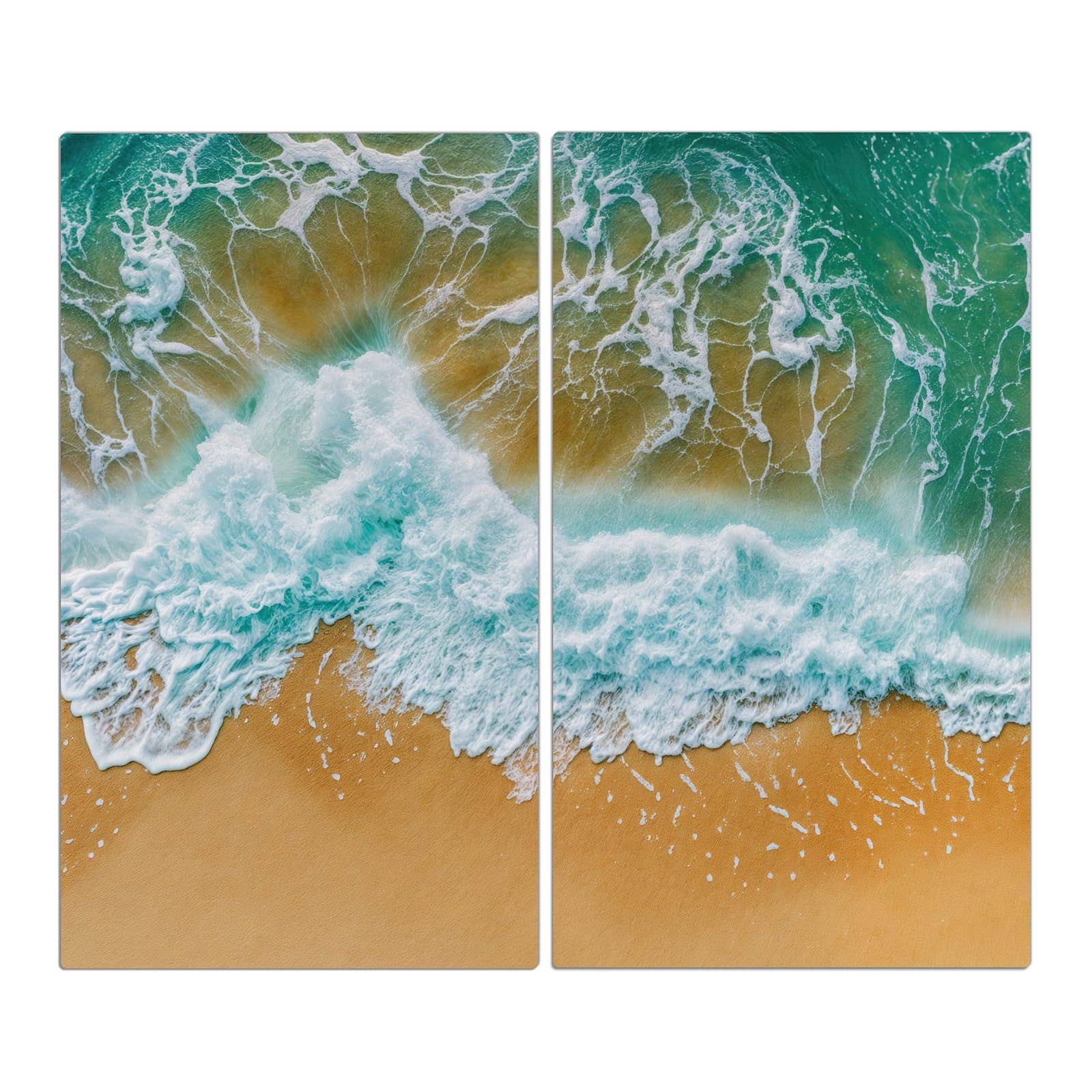 2-teilige Herdabdeckplatten mit Meeresbrandung-Motiv in der Frontansicht #grösse_2-Teilig (60x52cm)