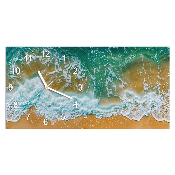 Wanduhr Meeresbrandung aus Glas – Querformat 60 × 30 cm mit Ziffernblatt Modern