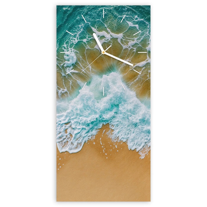 Wanduhr Meeresbrandung aus Glas – Hochformat 30 × 60 cm mit Ziffernblatt Linie