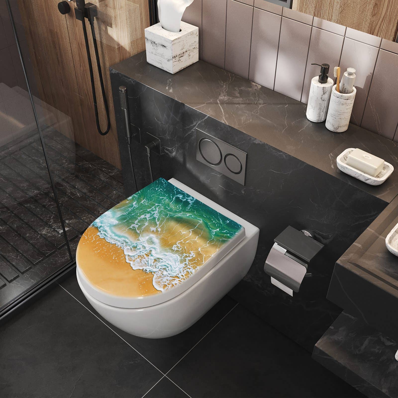 WC-Sitz mit Absenkautomatik Meeresbrandung