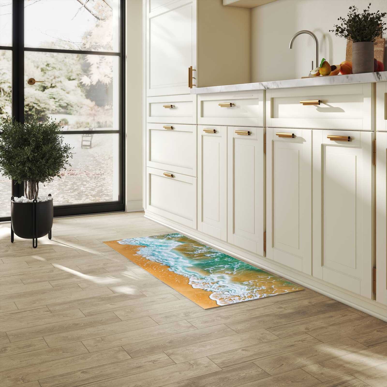 Langlebiger Läufer mit Motiv Meeresbrandung für Eingangsbereich in heller Küche