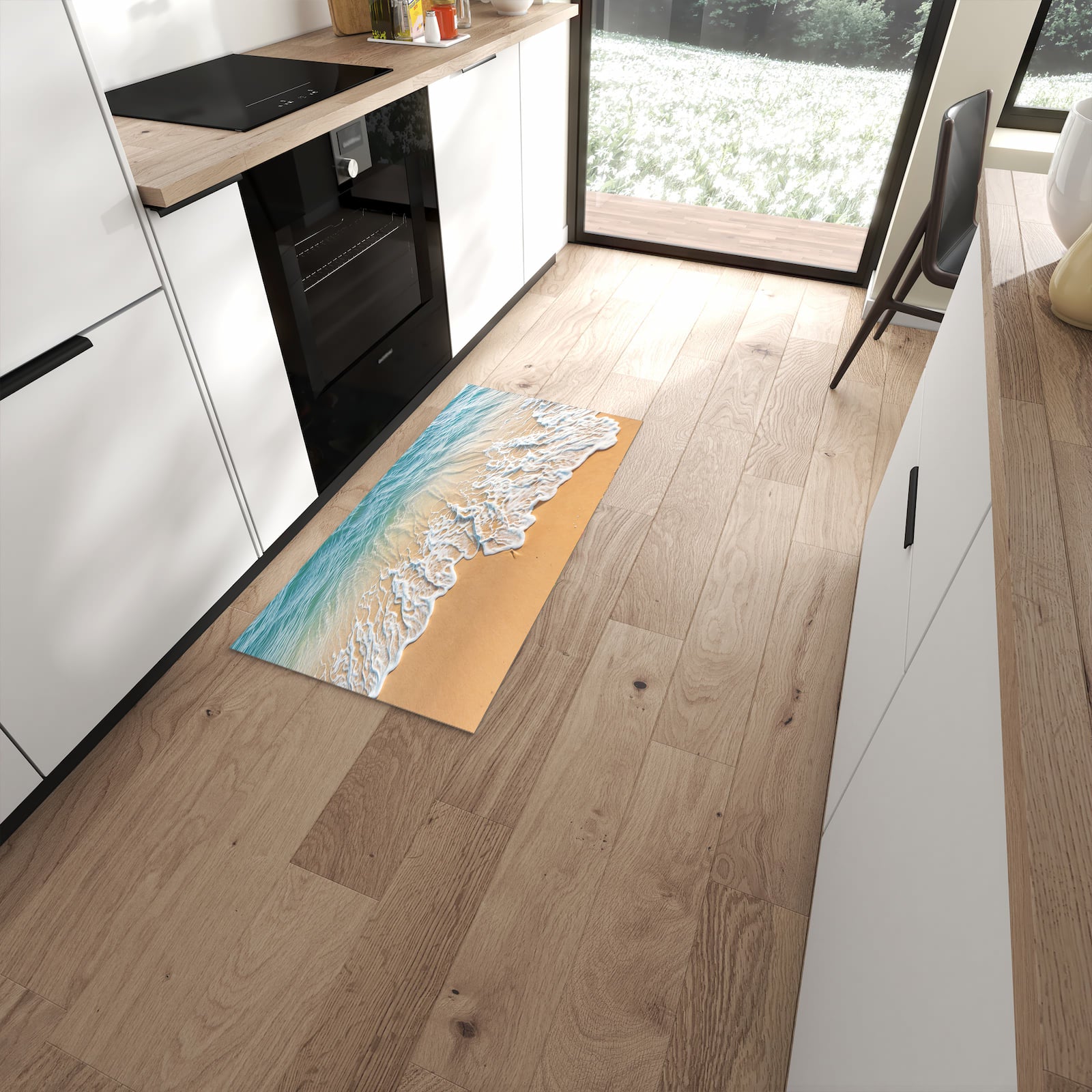 Komfortabler Bodenläufer-Teppich mit Motiv Wellen am Strand in moderner Küche #grösse_60 x 120 cm
