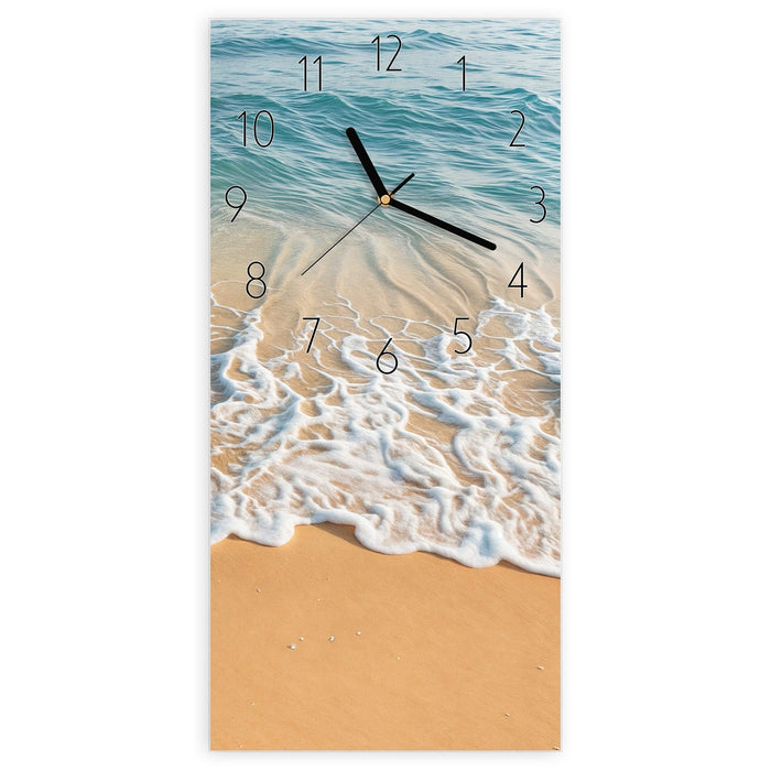 Wanduhr Wellen am Strand aus Glas – Hochformat 30 × 60 cm mit Ziffernblatt Elegant