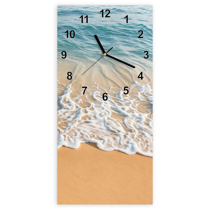 Wanduhr Wellen am Strand aus Glas – Hochformat 30 × 60 cm mit Ziffernblatt Modern