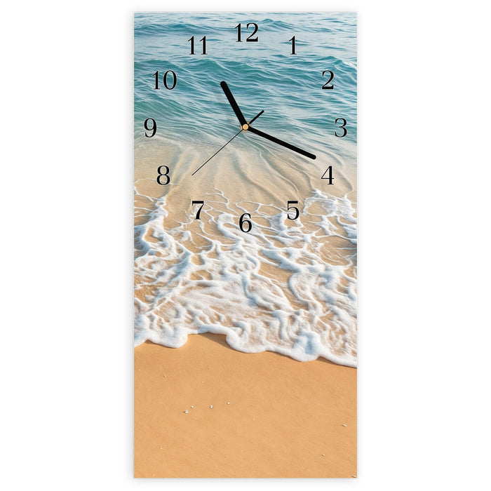 Wanduhr Wellen am Strand aus Glas – Hochformat 30 × 60 cm mit Ziffernblatt Klassisch