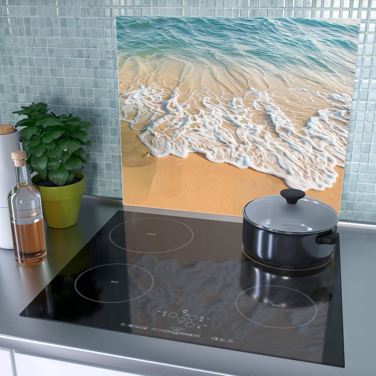 1-teilige Herdabdeckplatten für den Herd mit Wellen am Strand-Motiv als Spritzschutz