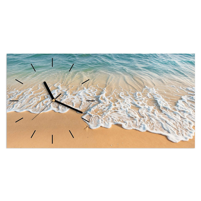 Wanduhr Wellen am Strand aus Glas – Querformat 60 × 30 cm mit Ziffernblatt Linie