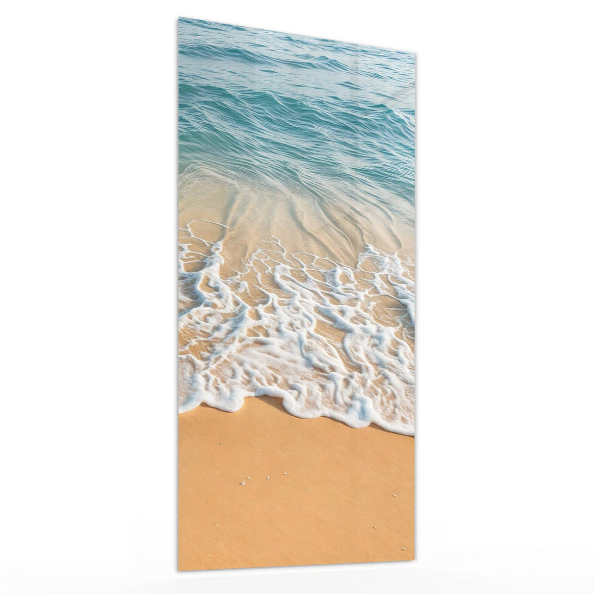 Wandbild aus Glas Wellen am Strand schräg von der Seite, 4 mm starkes Echtglas #grösse_30 x 60 cm #grösse_40 x 80 cm #grösse_50 x 100 cm #grösse_55 x 110 cm #grösse_60 x 120 cm