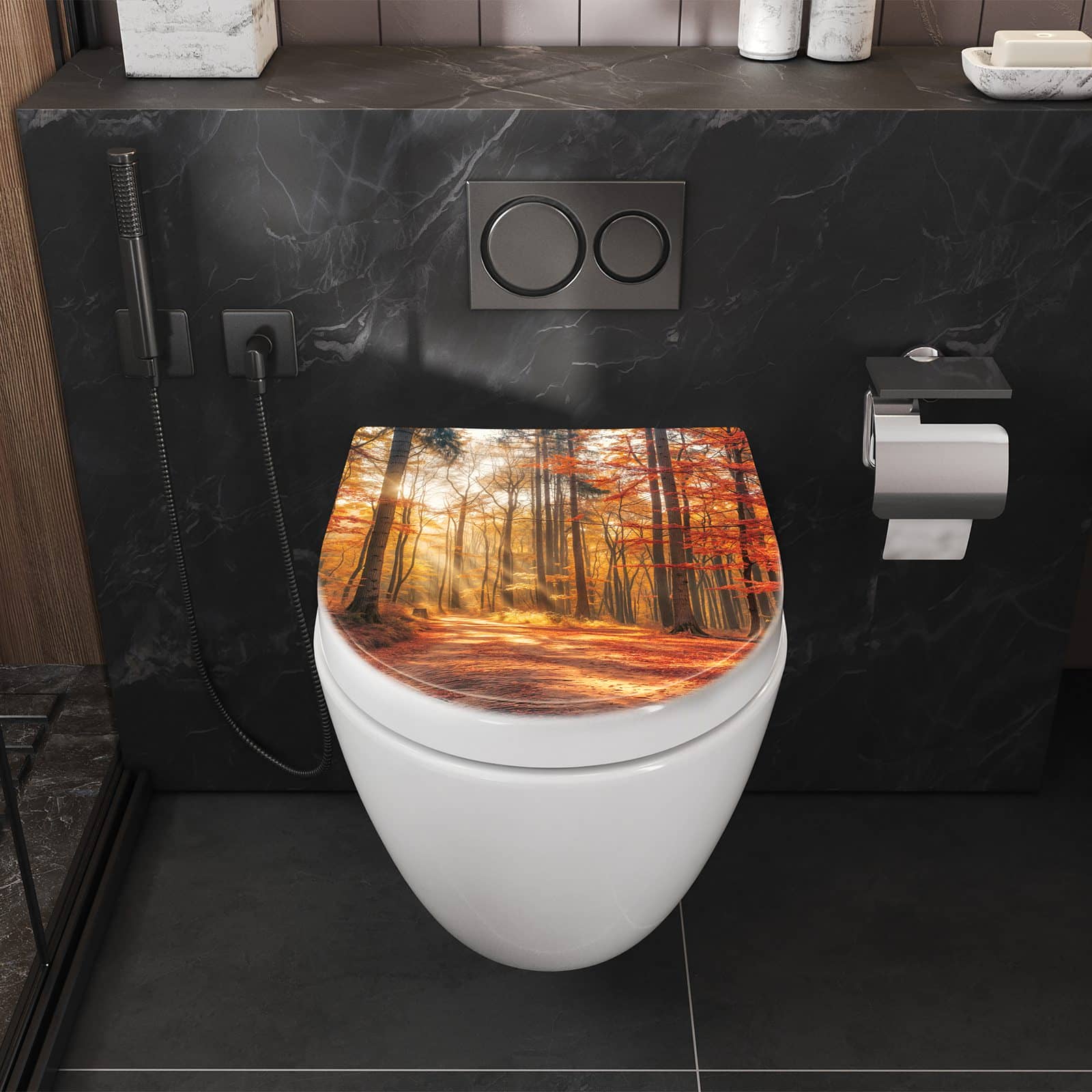 WC-Sitz mit Absenkautomatik Herbstlicher Waldweg