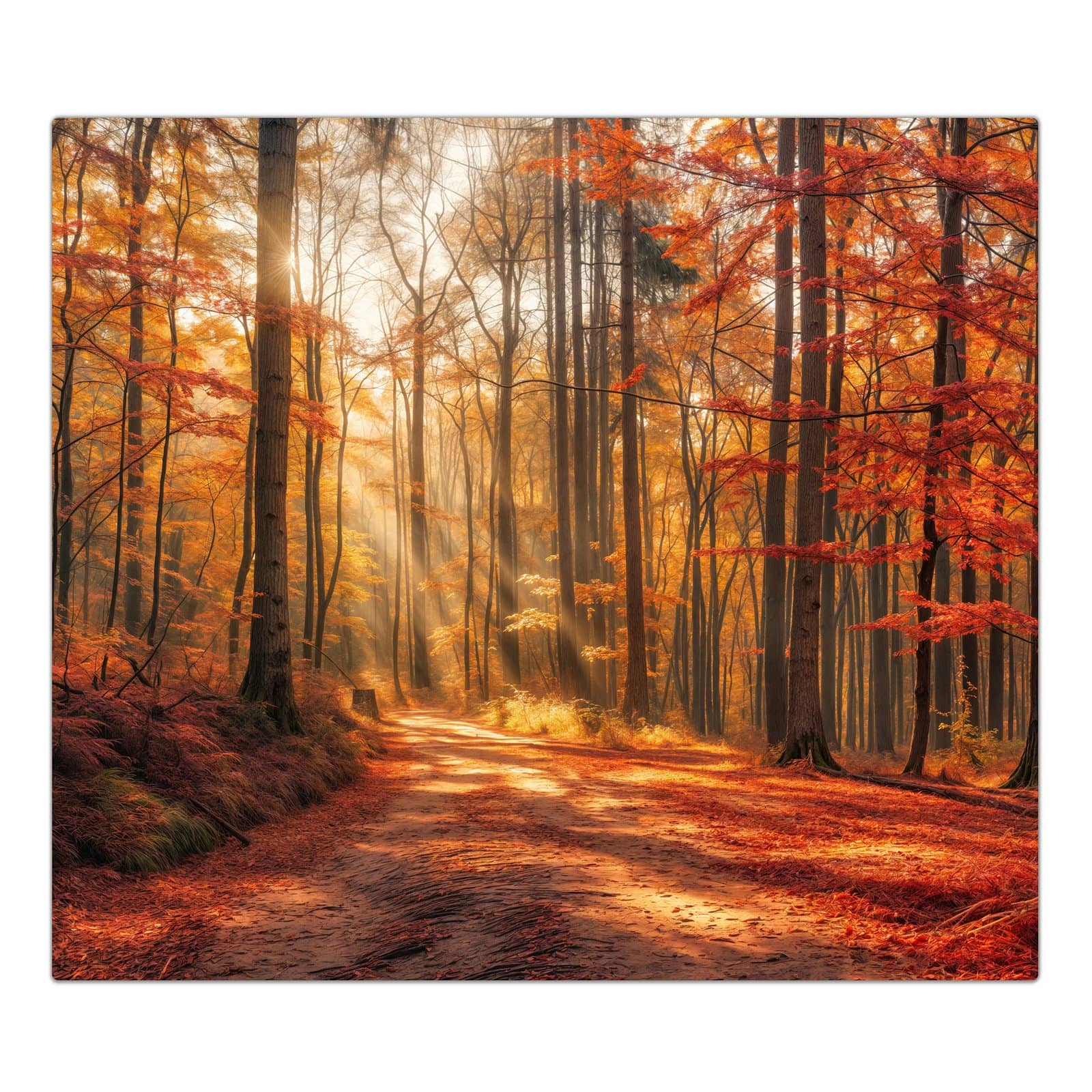 1-teilige Herdabdeckplatte mit Herbstlicher Waldweg-Motiv in der Frontansicht #grösse_1-Teilig (60x52cm)