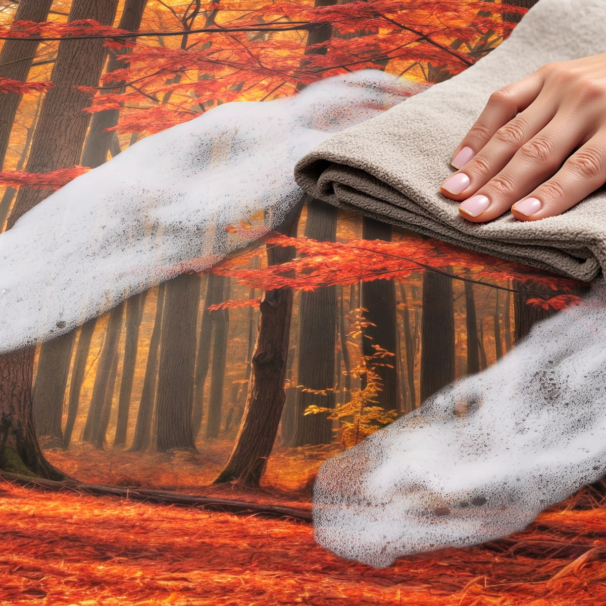 Bodenschonender rutschfester Küchenläufer mit Motiv Herbstlicher Waldweg, einfach zu reinigen
