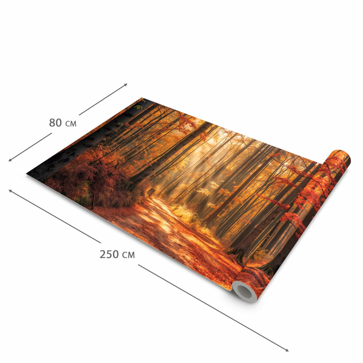 Bodenschonender abwaschbarer Küchenteppich mit Motiv Herbstlicher Waldweg in der Grösse 60x180 cm