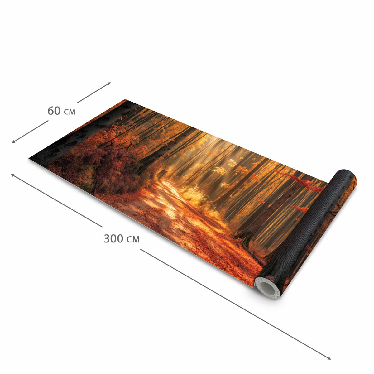 Feuchtigkeitsresistenter Küchenläufer mit Motiv Herbstlicher Waldweg in der Größe 60x180 cm