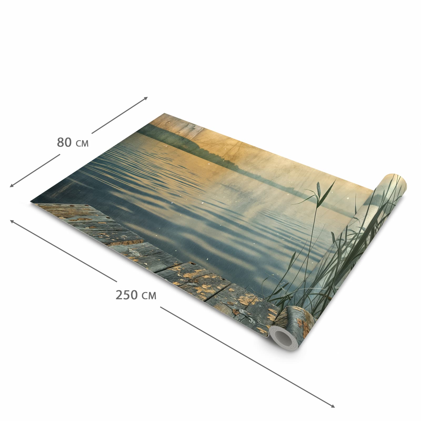 Pflegeleichter Küchenläufer mit Motiv Seeufer Abendstimmung in der Grösse 60x180 cm