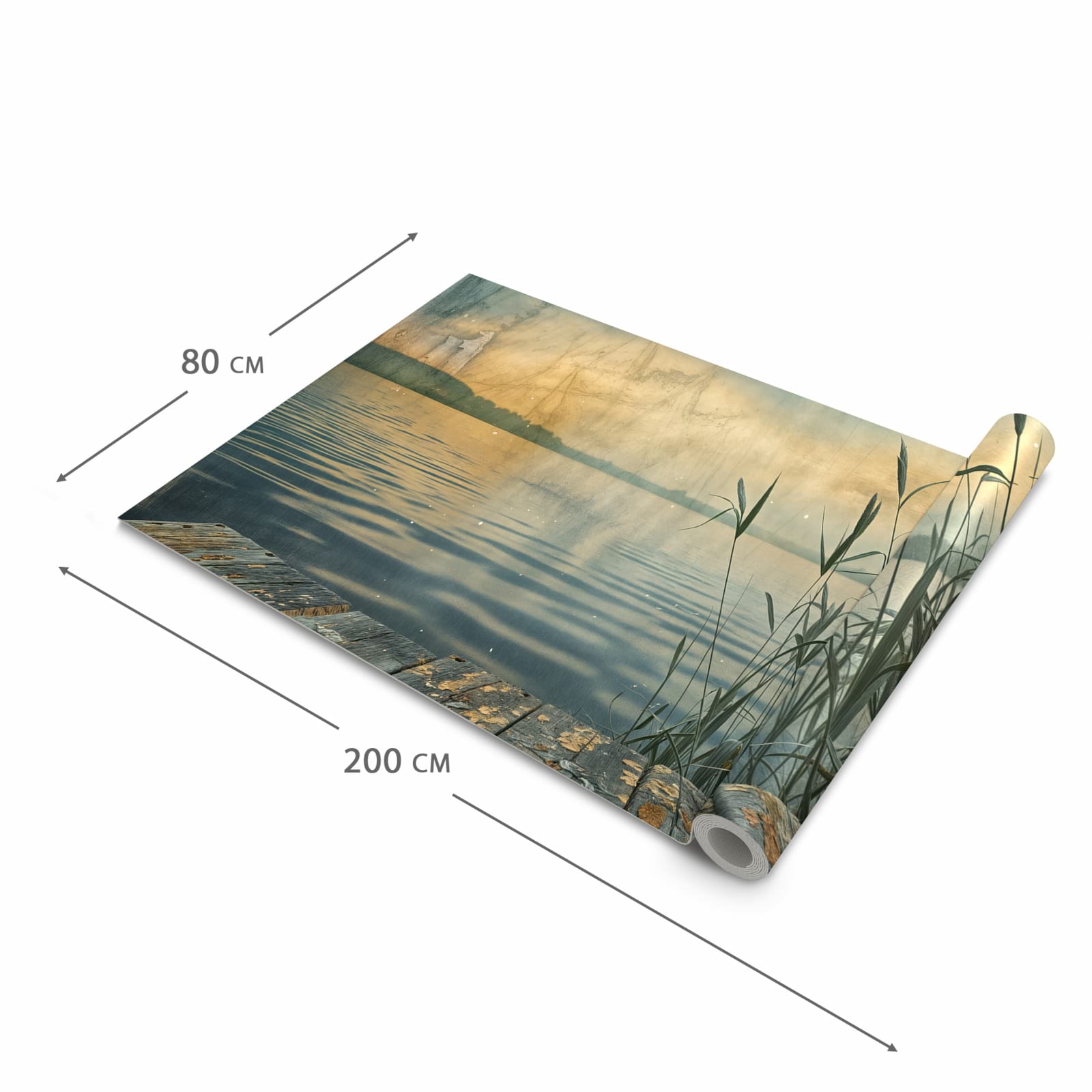 Flacher Küchenteppich mit Motiv Seeufer Abendstimmung in der Grösse 60x150 cm, waschbar