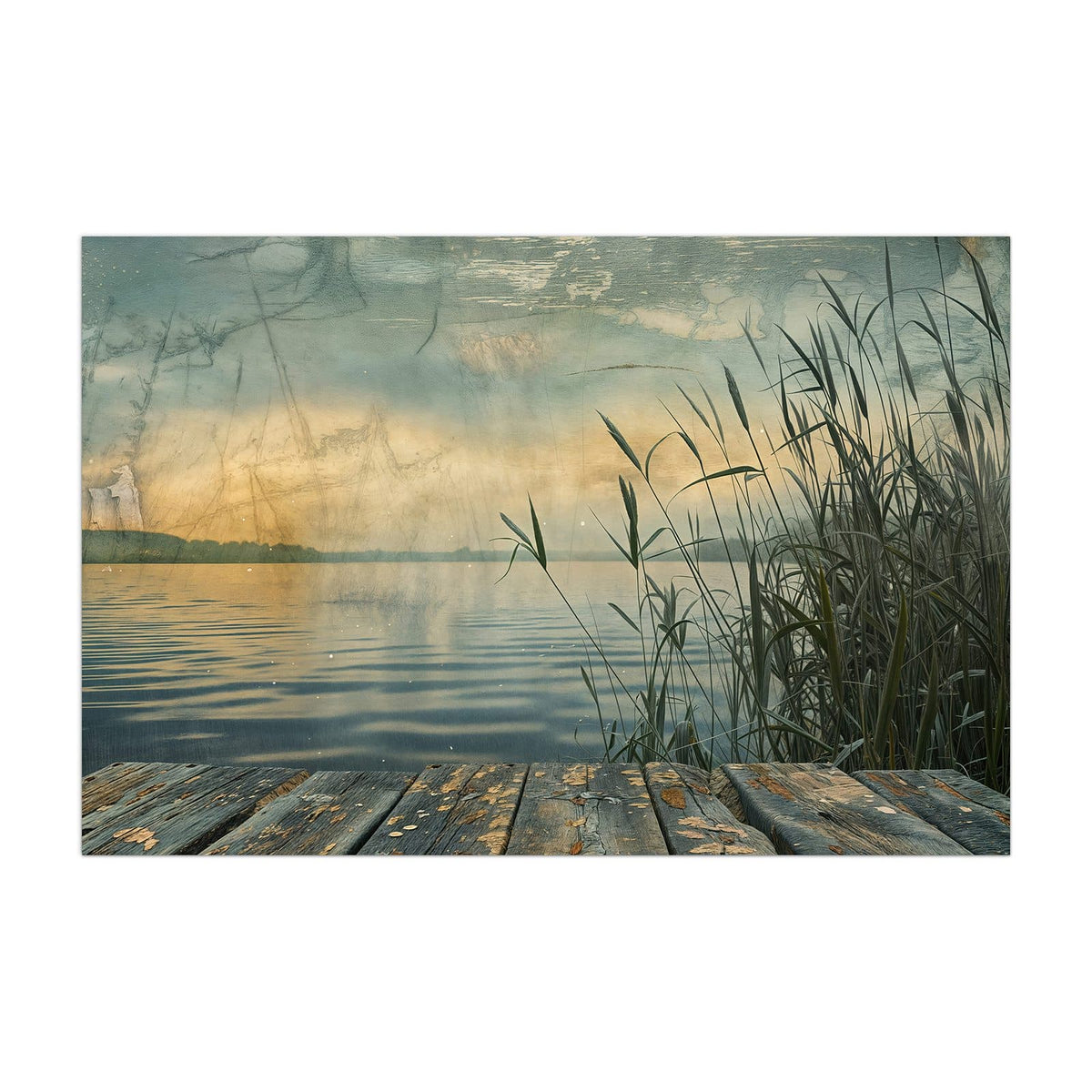 Küchenrückwand aus Glas Steg am Schilfsee im Hochformat, Motiv bildfüllend von vorn