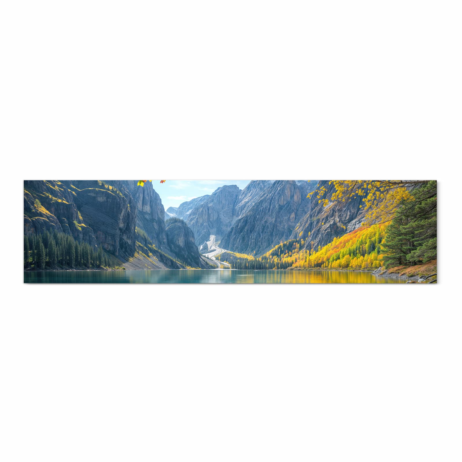 UV-beständiger Teppich für die Küche mit Motiv Bergsee im Herbst in Frontansicht