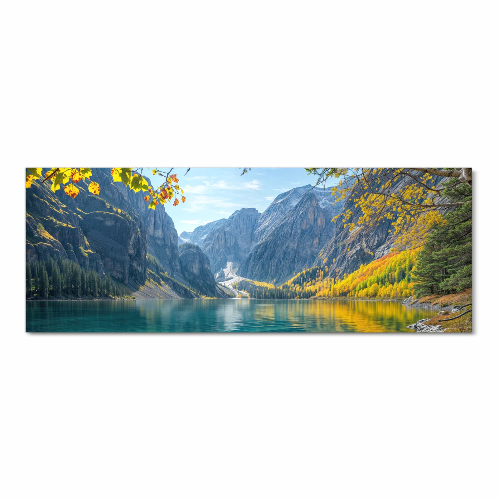 Flacher Küchenteppich mit Motiv Bergsee im Herbst in Frontansicht