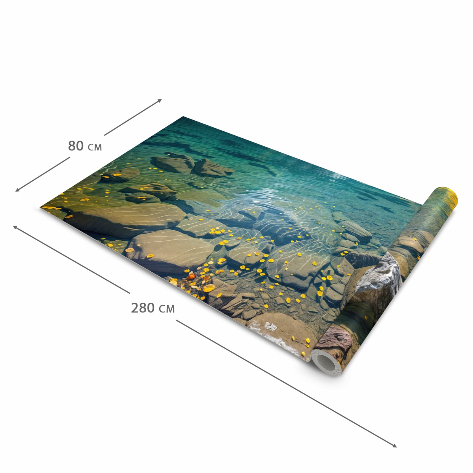 Langlebiger waschbarer Teppich mit Motiv Bergsee im Herbst in der Grösse 60x300 cm