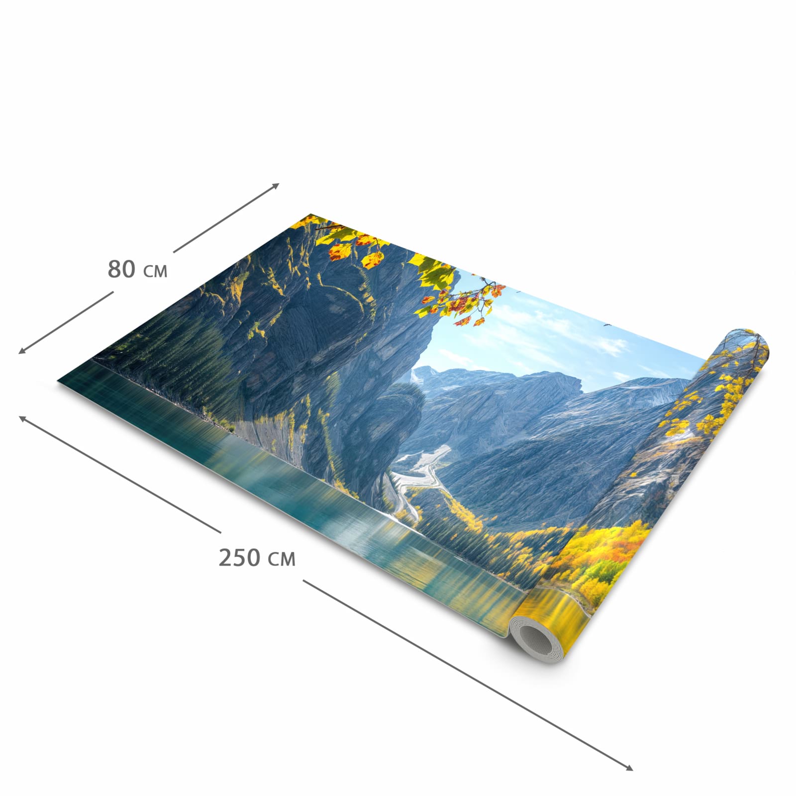 Waschbarer rutschfester Küchenteppich mit Motiv Bergsee im Herbst in der Grösse 60x300 cm