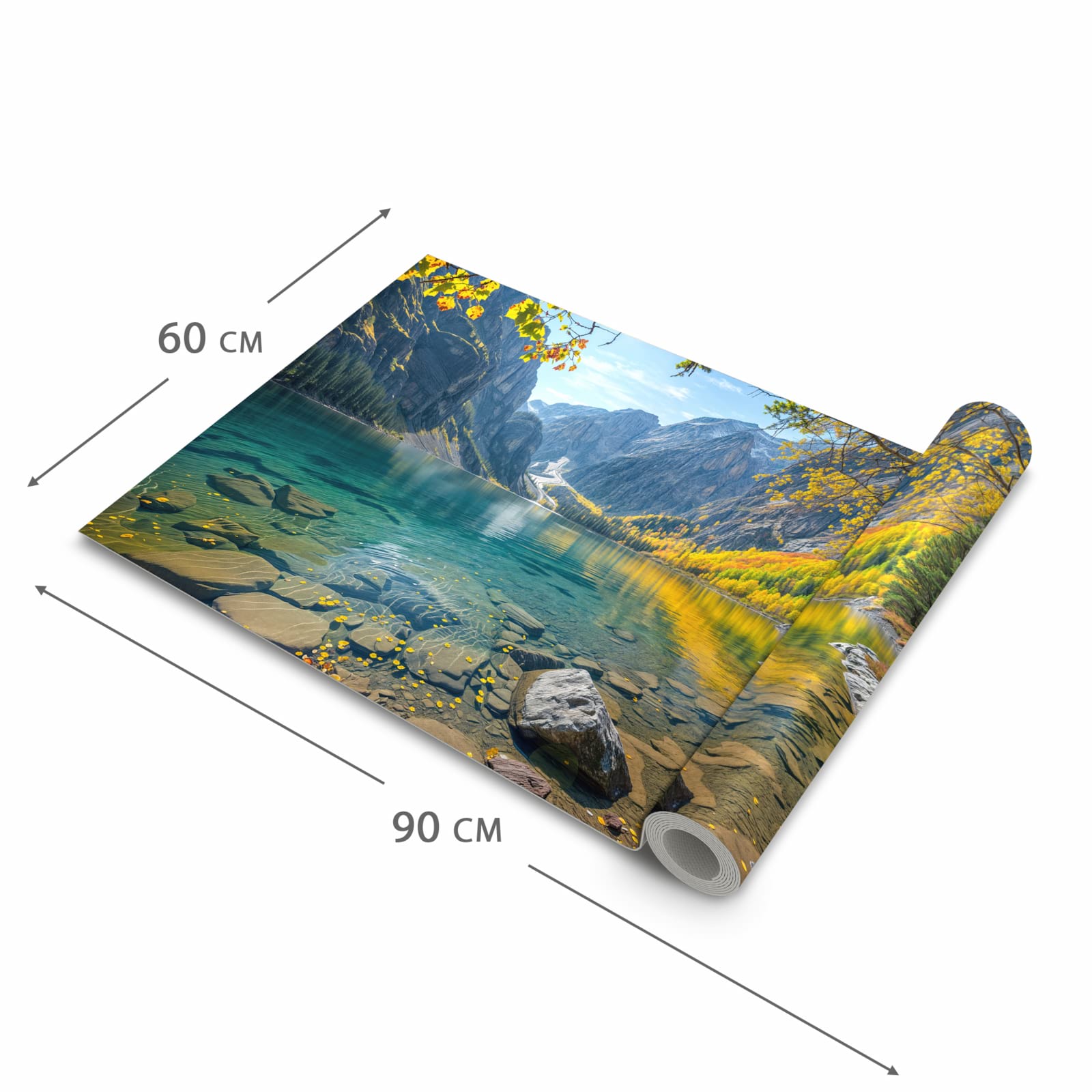 Hygienischer rutschfester Läufer mit Motiv Bergsee im Herbst in der Grösse 60x270 cm