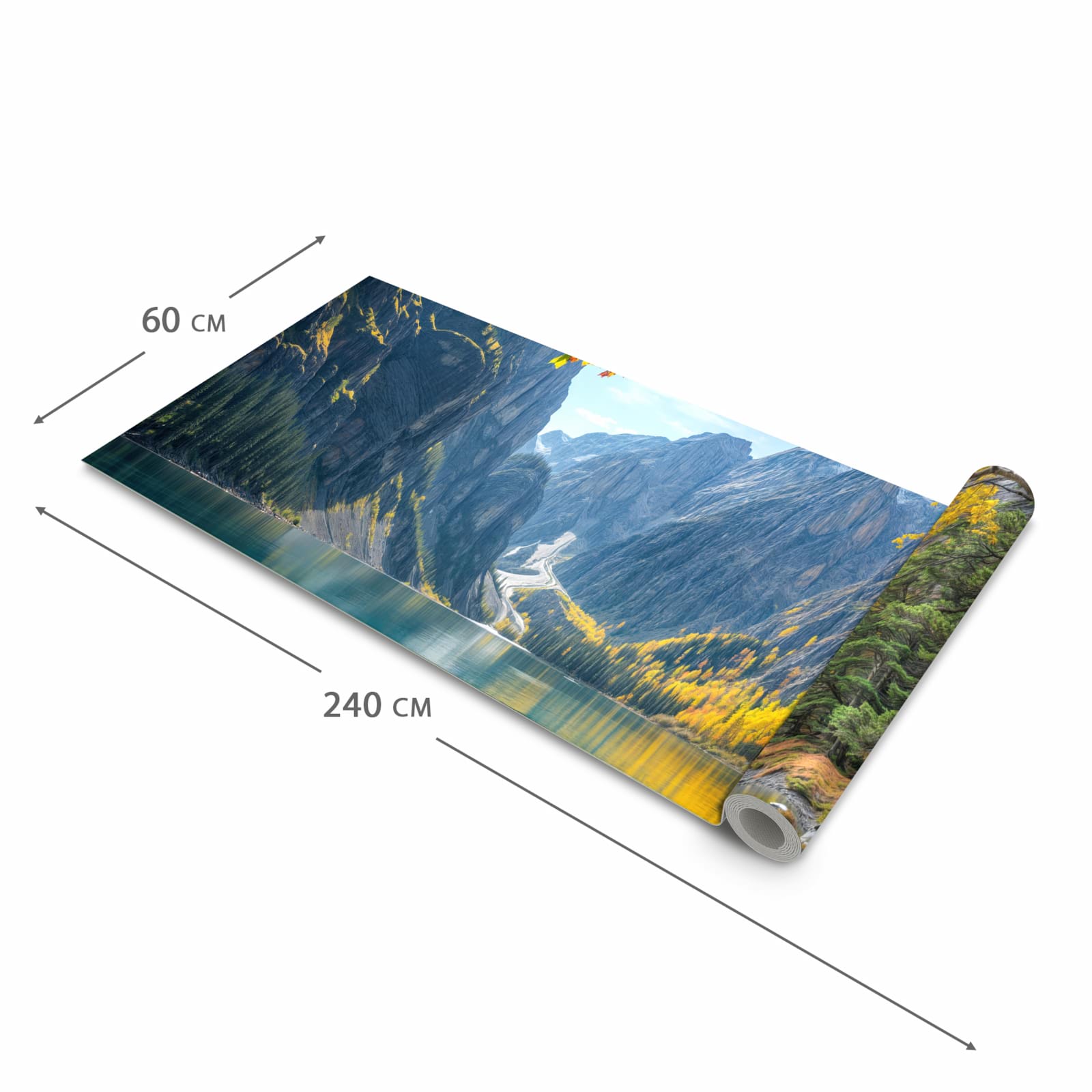 Rutschhemmender waschbarer Küchenläufer mit Motiv Bergsee im Herbst in der Größe 60x270 cm