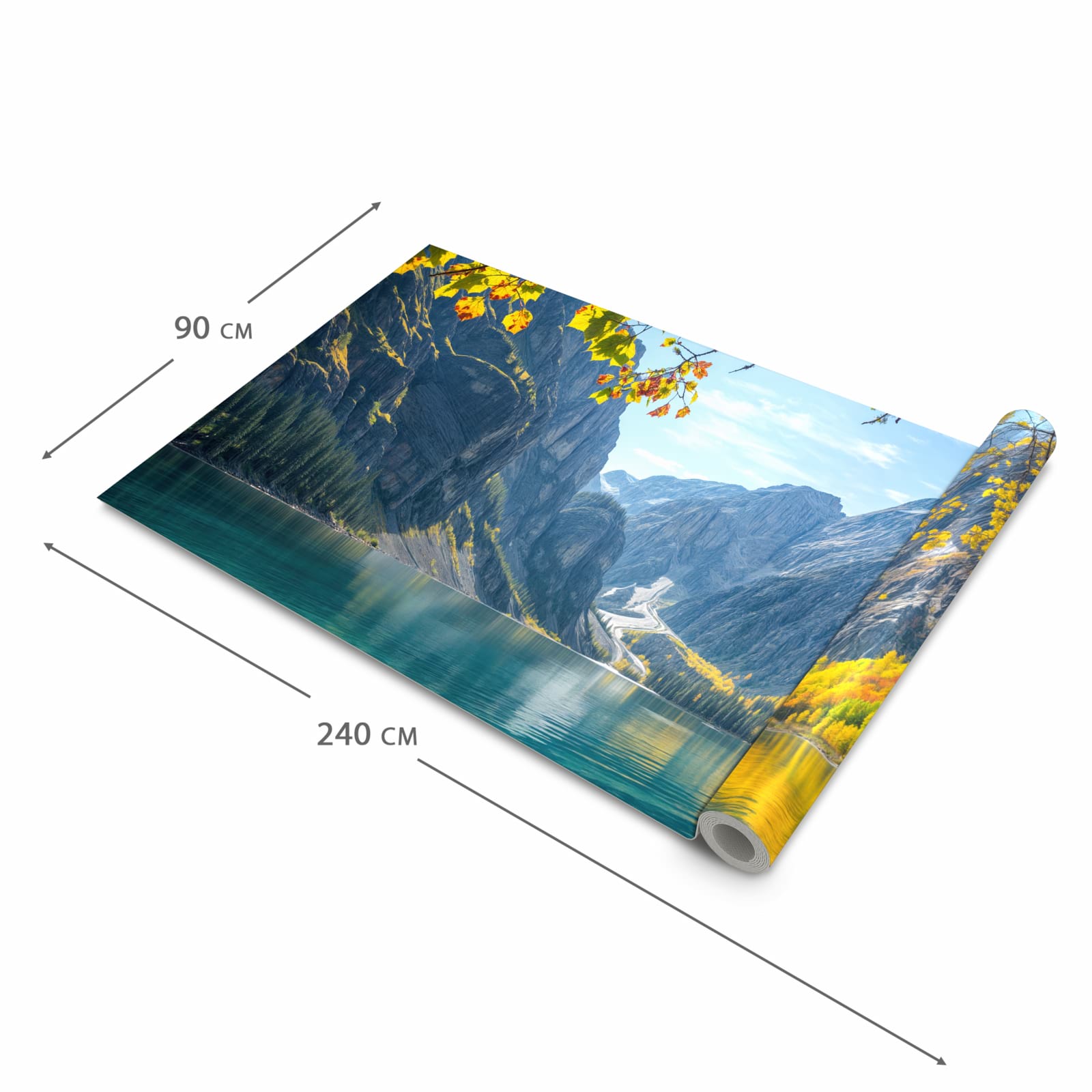 Rutschfester Küchenteppich mit Motiv Bergsee im Herbst in der Größe 60x300 cm schützt den Boden