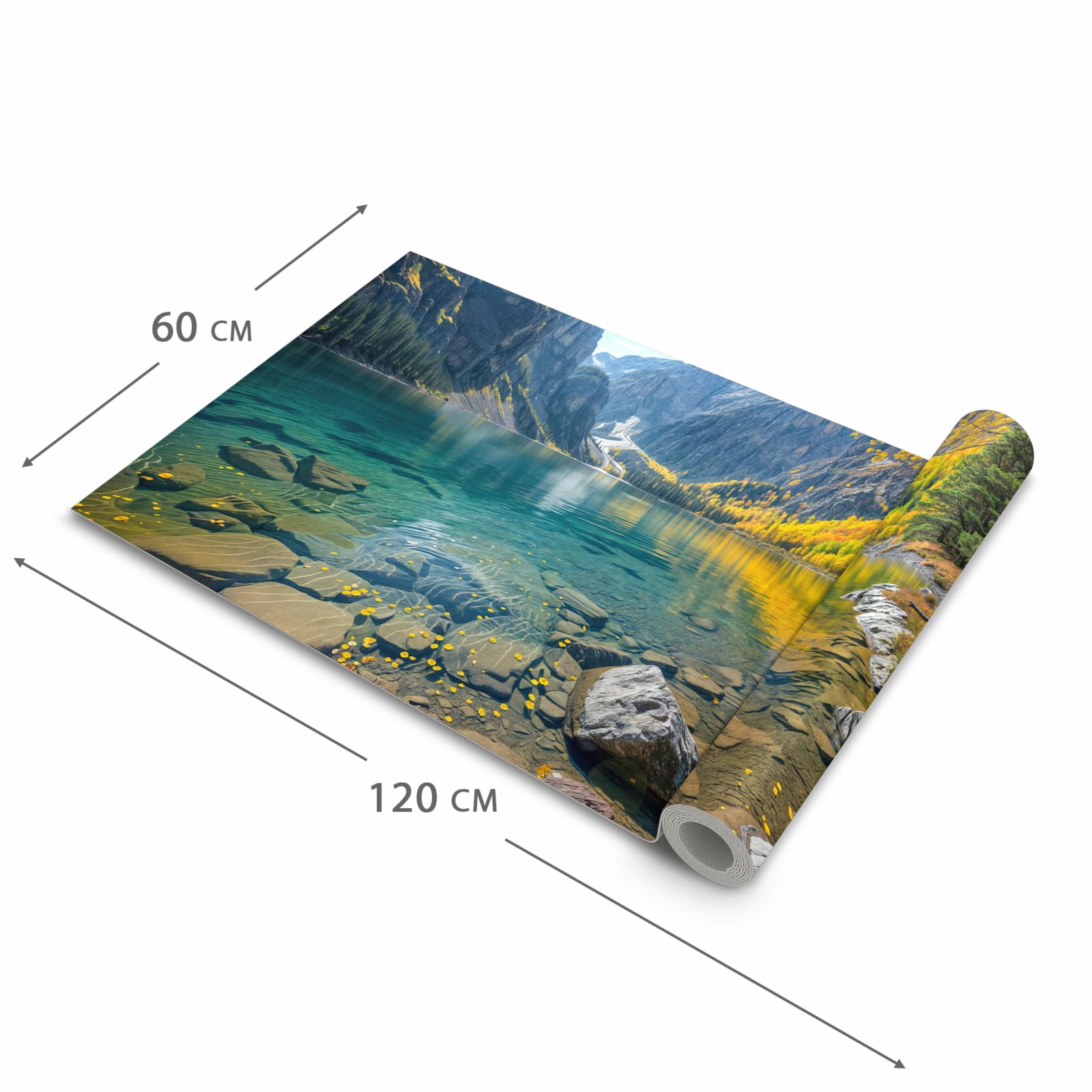 Flacher Küchenläufer mit Motiv Bergsee im Herbst in der Grösse 60x270 cm