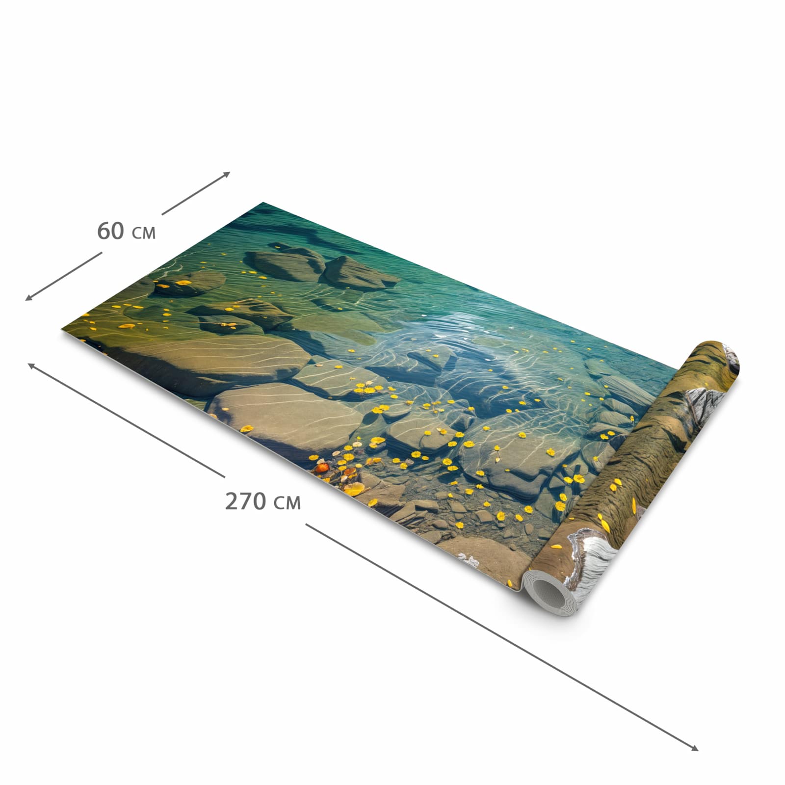 Pflegeleichter langer Teppich mit Motiv Bergsee im Herbst in der Grösse 60x270 cm