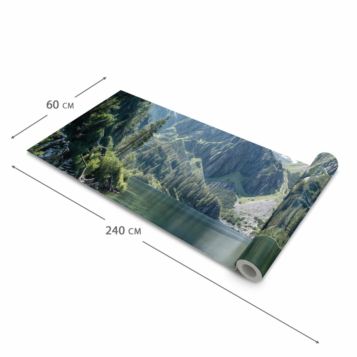 Feuchtigkeitsresistenter dünner Küchenteppich mit Motiv Berglandschaft See in der Grösse 60x150 cm