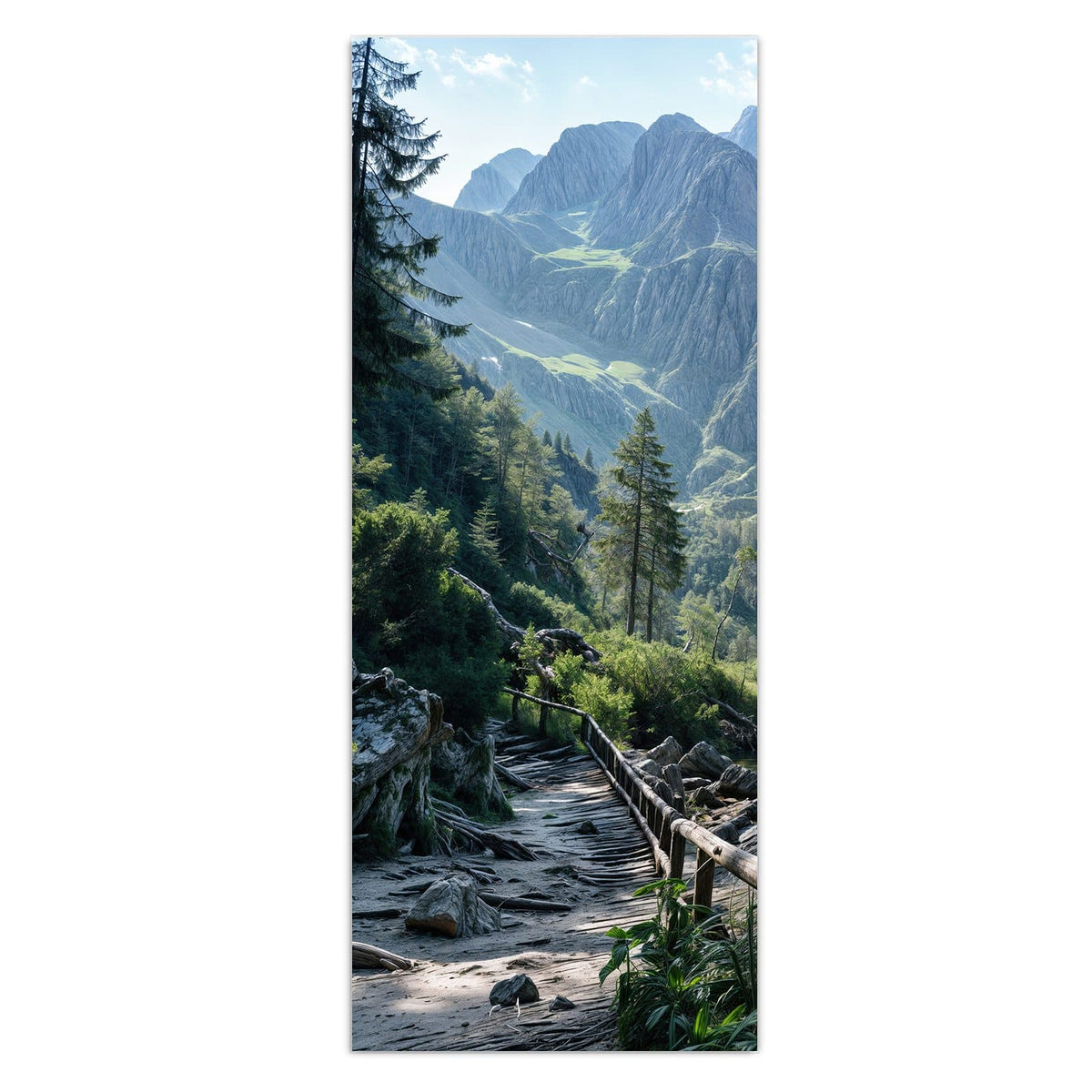 Wandbild - Grüner Bergsee - Hochformat – Türkisgrüner Bergsee vor Felsgipfeln