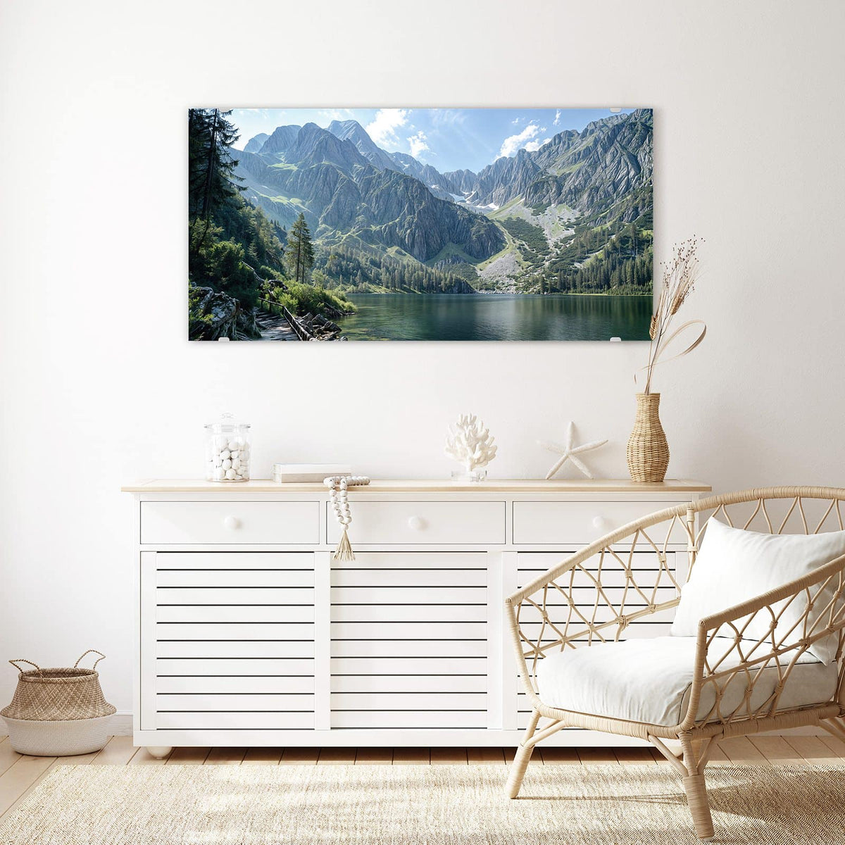 Echtglas, 4 mm – kein Acryl, keine Folie – Wandbild - Grüner Bergsee - Querformat
