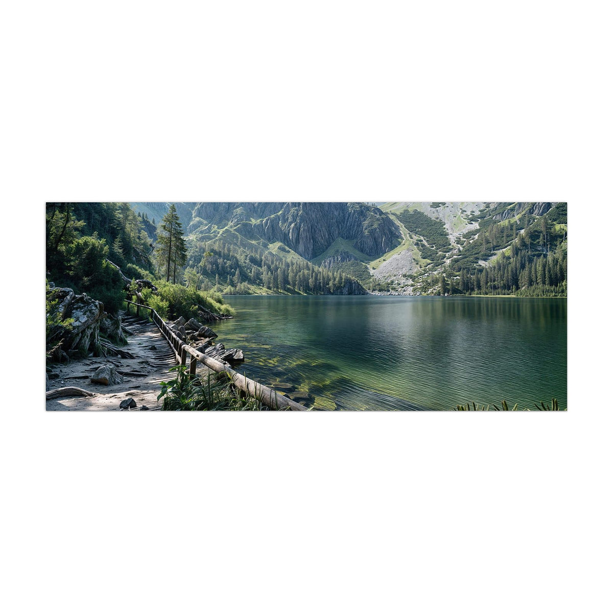 Küchenrückwand aus Glas Grüner Bergsee im Hochformat, Motiv bildfüllend von vorn