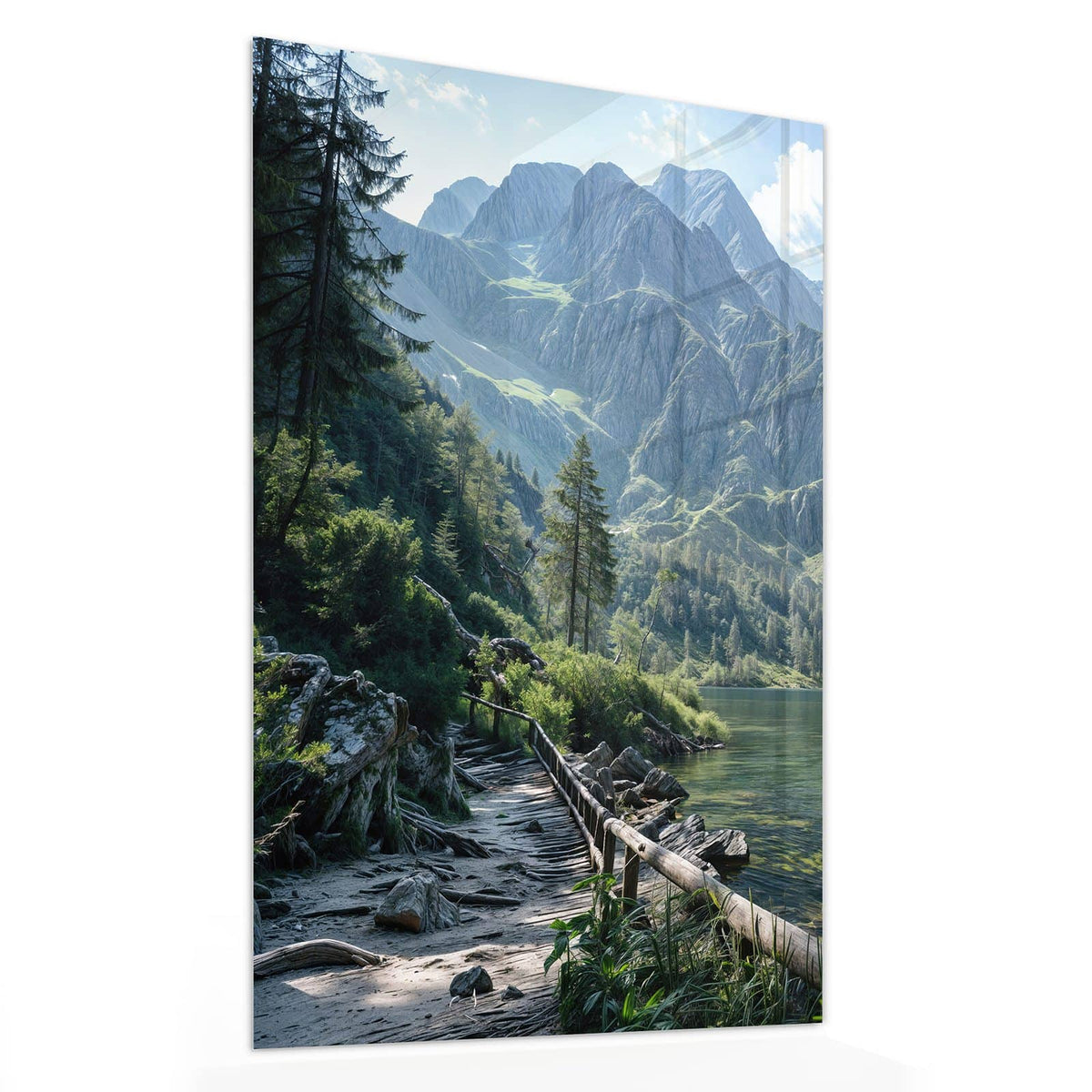 11 Größen – von 30 × 60 bis 60 × 150 cm – Wandbild - Grüner Bergsee - Hochformat