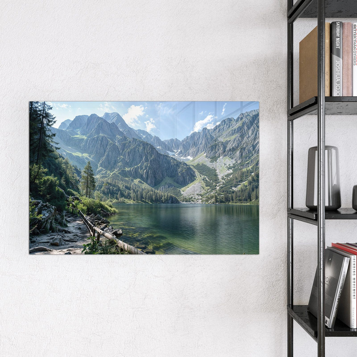 Magnettafel - Grüner Bergsee – Türkisgrüner Bergsee vor Felsgipfeln