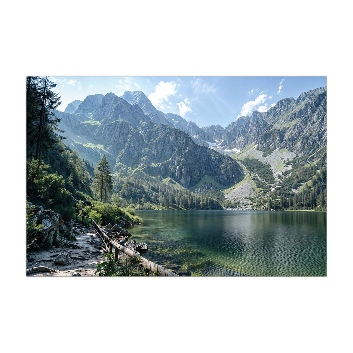 Küchenrückwand aus Glas Grüner Bergsee im Hochformat, Motiv bildfüllend von vorn