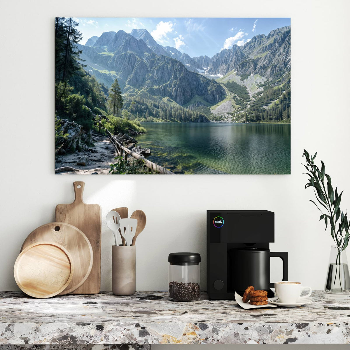 Metall Magnettafel - Grüner Bergsee – Türkisgrüner Bergsee vor Felsgipfeln