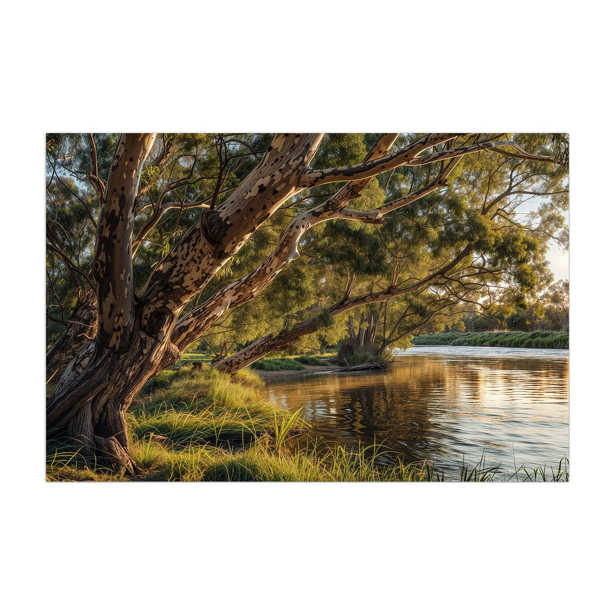 Küchenrückwand aus Glas Baum am Flussufer im Hochformat, Motiv bildfüllend von vorn