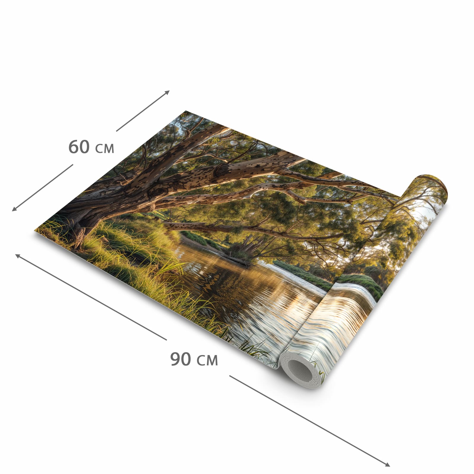 Pflegeleichter Küchenvorleger mit Motiv Baum am Flussufer in der Größe 60x150 cm