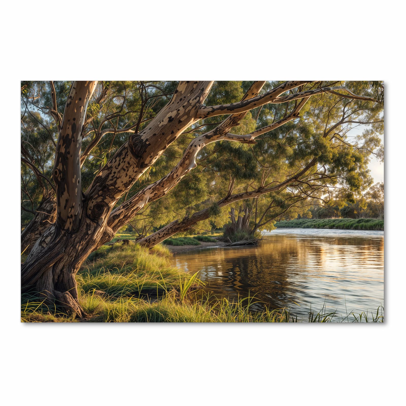 Langlebiger Küchenläufer mit Motiv Baum am Flussufer in Frontansicht für moderne Küchen