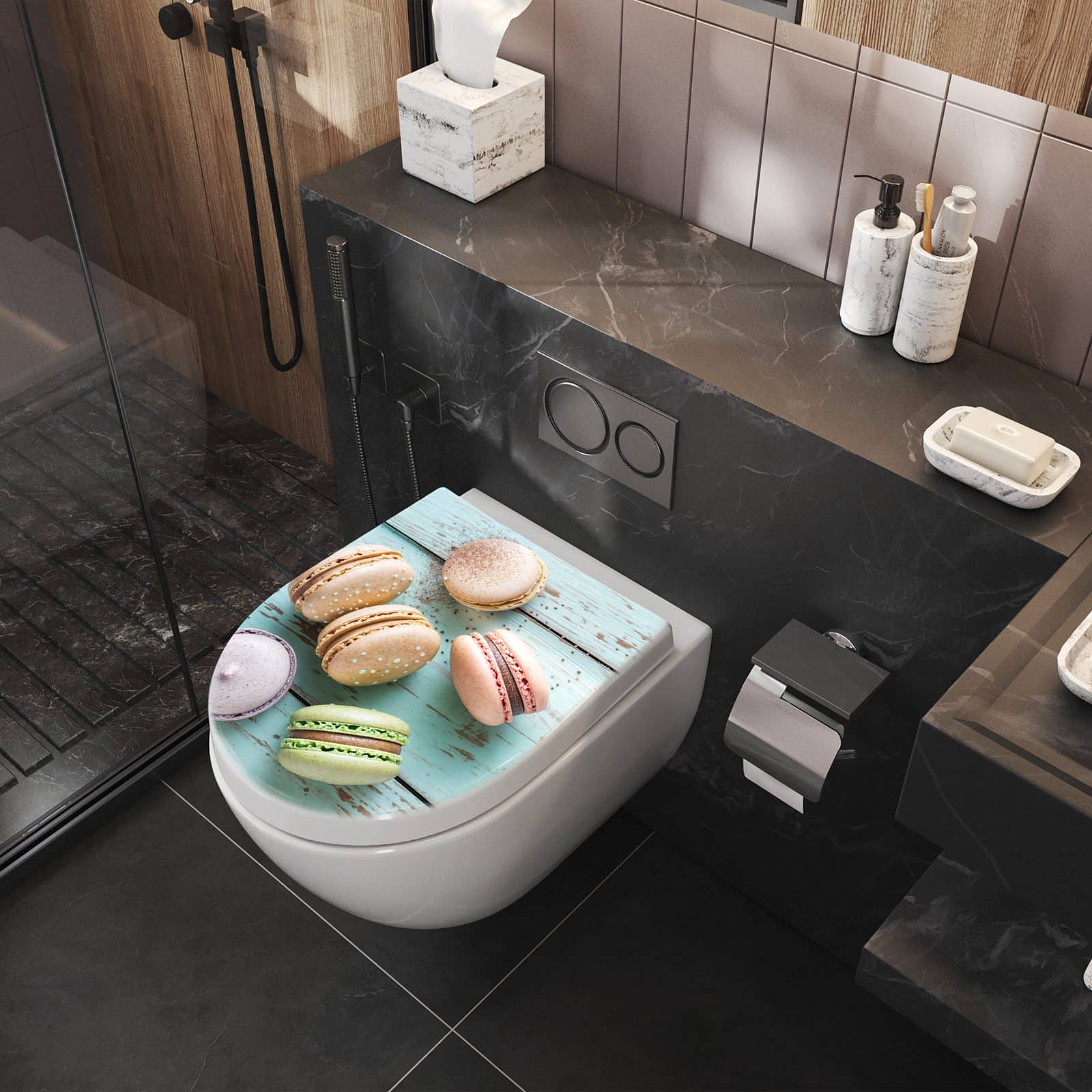 WC-Sitz mit Absenkautomatik Macarons auf Holz